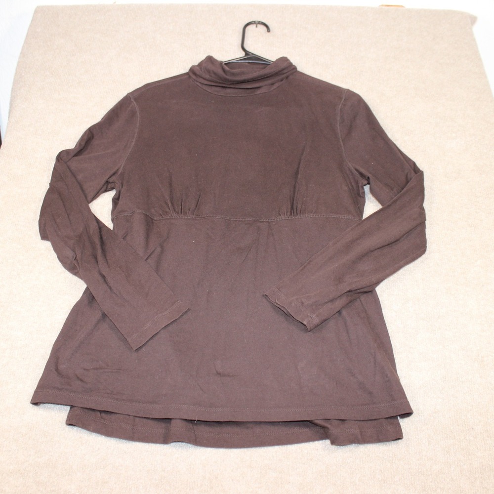 Teez-Her Womens XL Brown Turtleneck Long Sleeve Empire Waist High Low Top